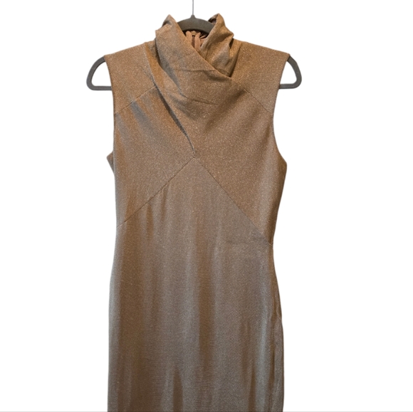 Ralph Lauren Black Label Metallic Gold Turtle Neck Midi Dress. Size M - Picture 2 of 11